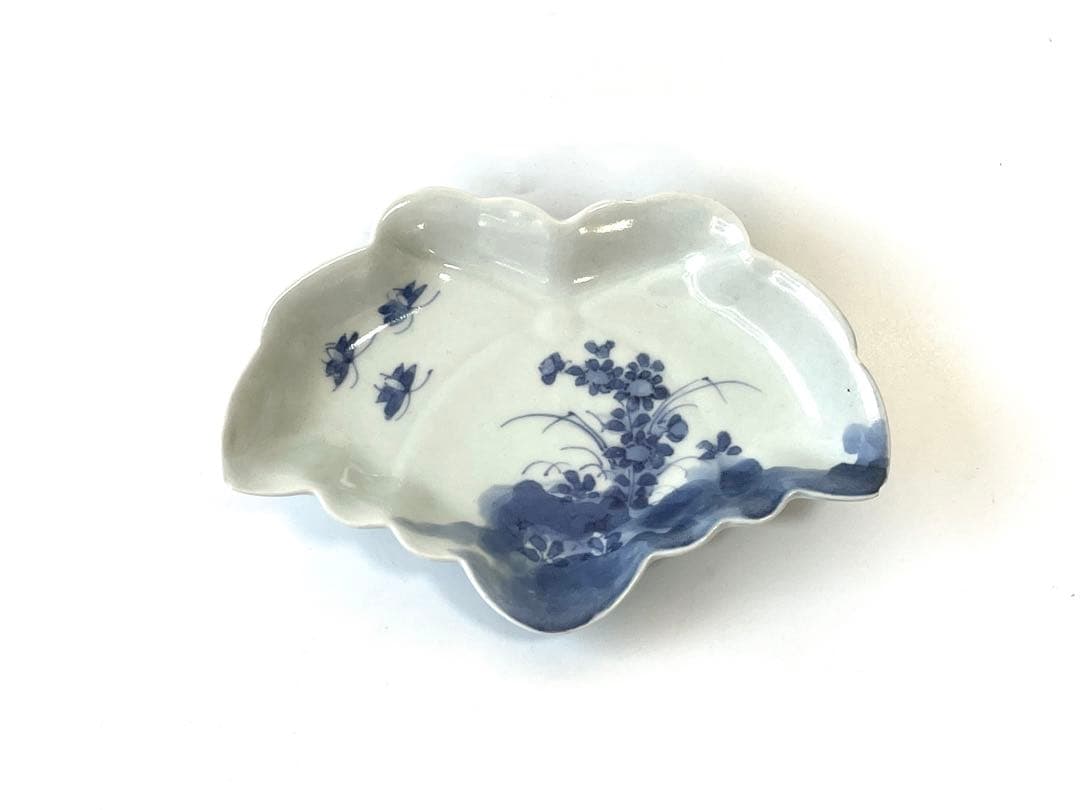 アンティーク　骨董　古伊万里　染付　豆皿　小皿　変形皿　蝶々　花　古九谷　藍九谷