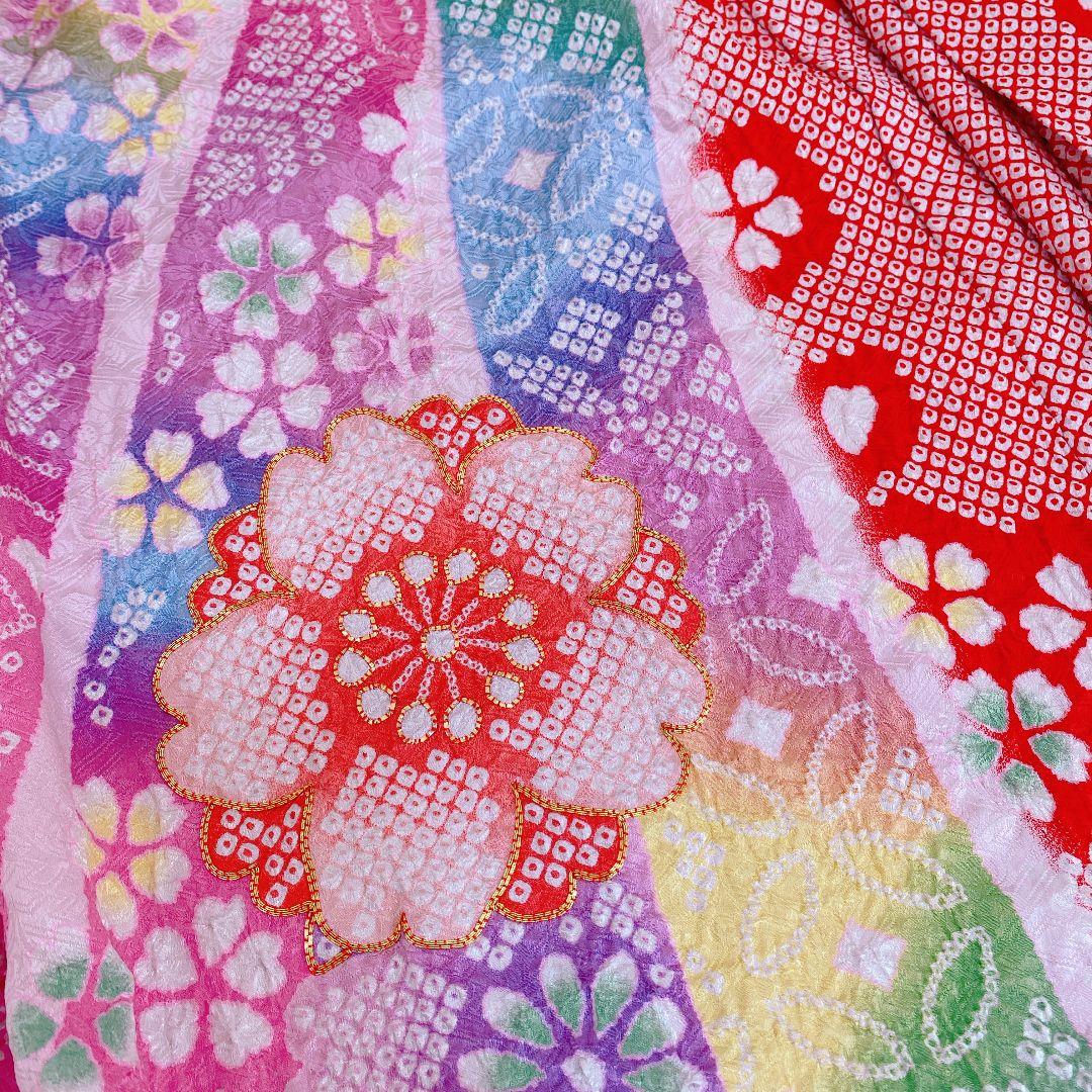 七五三 3歳 正絹 総絞り 被布 着物 バッグ 草履 髪飾り セット