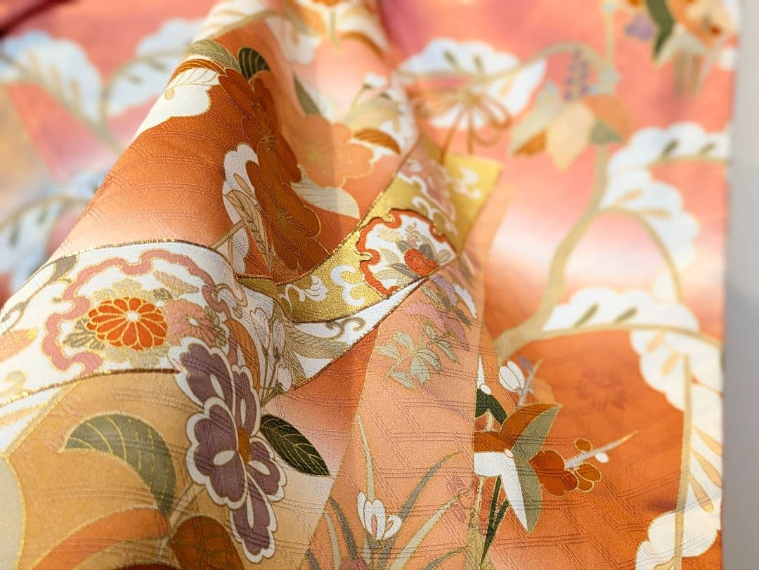 振袖フルセット 身丈156.5裄67 十日町老舗 吉澤友禅 コーラル系 成人式