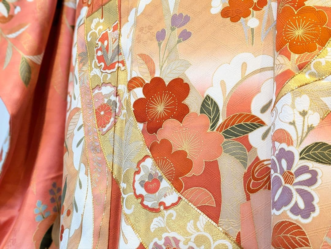 振袖フルセット 身丈156.5裄67 十日町老舗 吉澤友禅 コーラル系 成人式