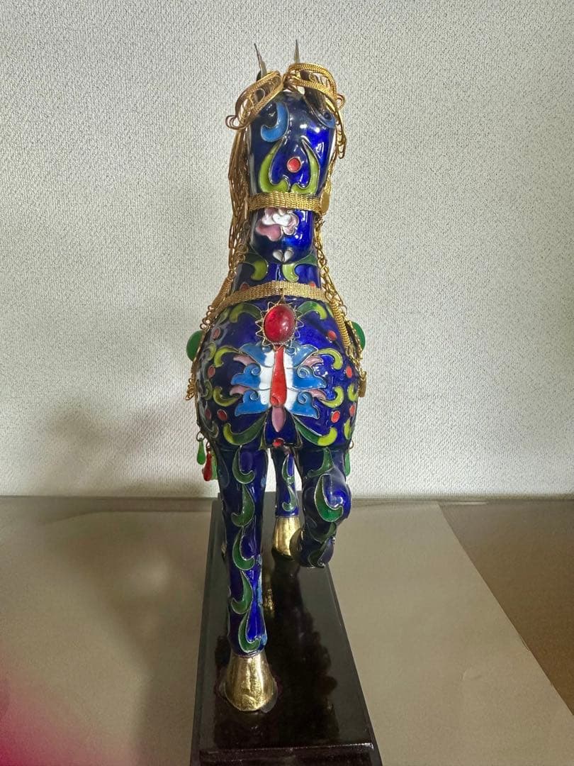 「中国の七宝焼」アンティーク装飾馬の置物 青と金