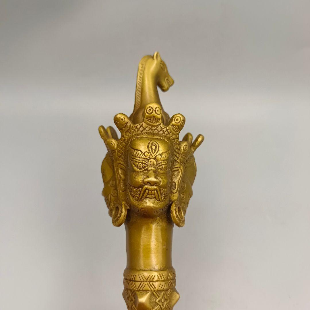 銅製 法器 三象馬頭金剛杵 降魔杵 鎮宅辟邪 開運風水 招財置物 工芸品 装飾品