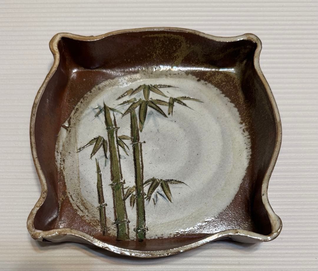 林克次　竹の絵柄陶器皿 専用木箱付き