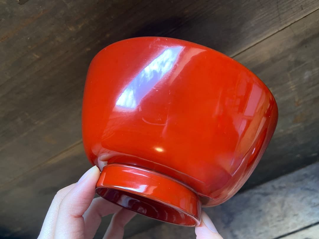 ミャ　プロフ必読願います♪ 能登蔵出し 輪島塗 朱漆 入れ子 四つ椀 4客