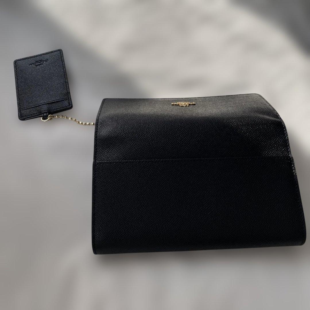 コーチ　財布　長財布　レザー　ブラック　パスケース付き