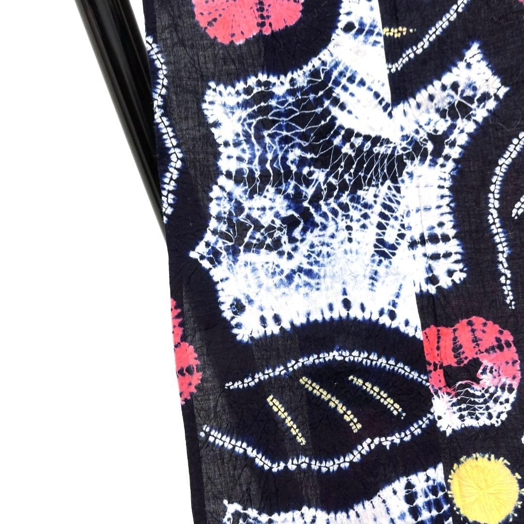 浴衣　有松鳴海絞り　花模様　リーフ 板締め　藍染　着物　063a d