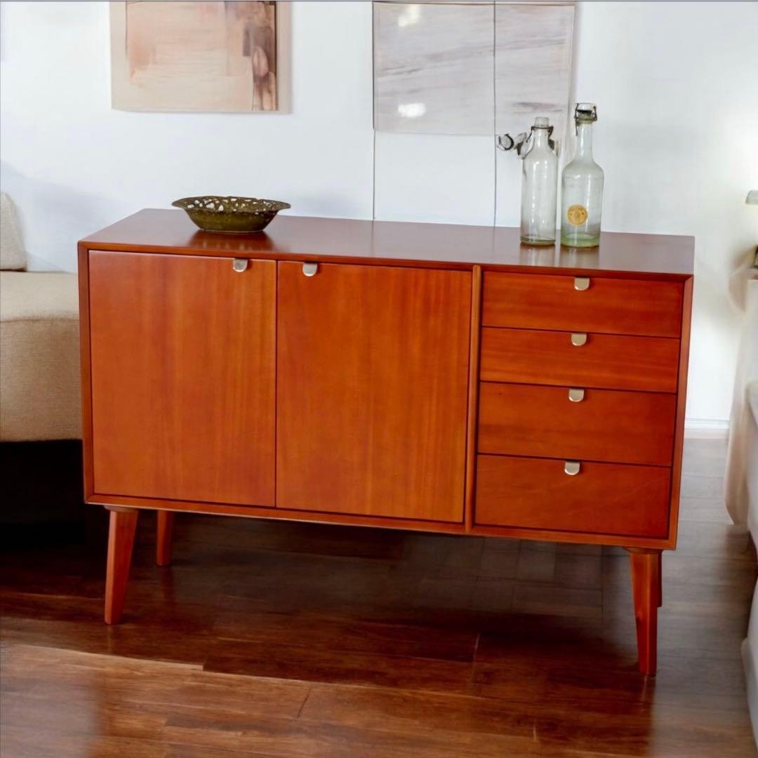 I 北欧 キャビネット リビングボード 赤茶色 リビング収納 本棚