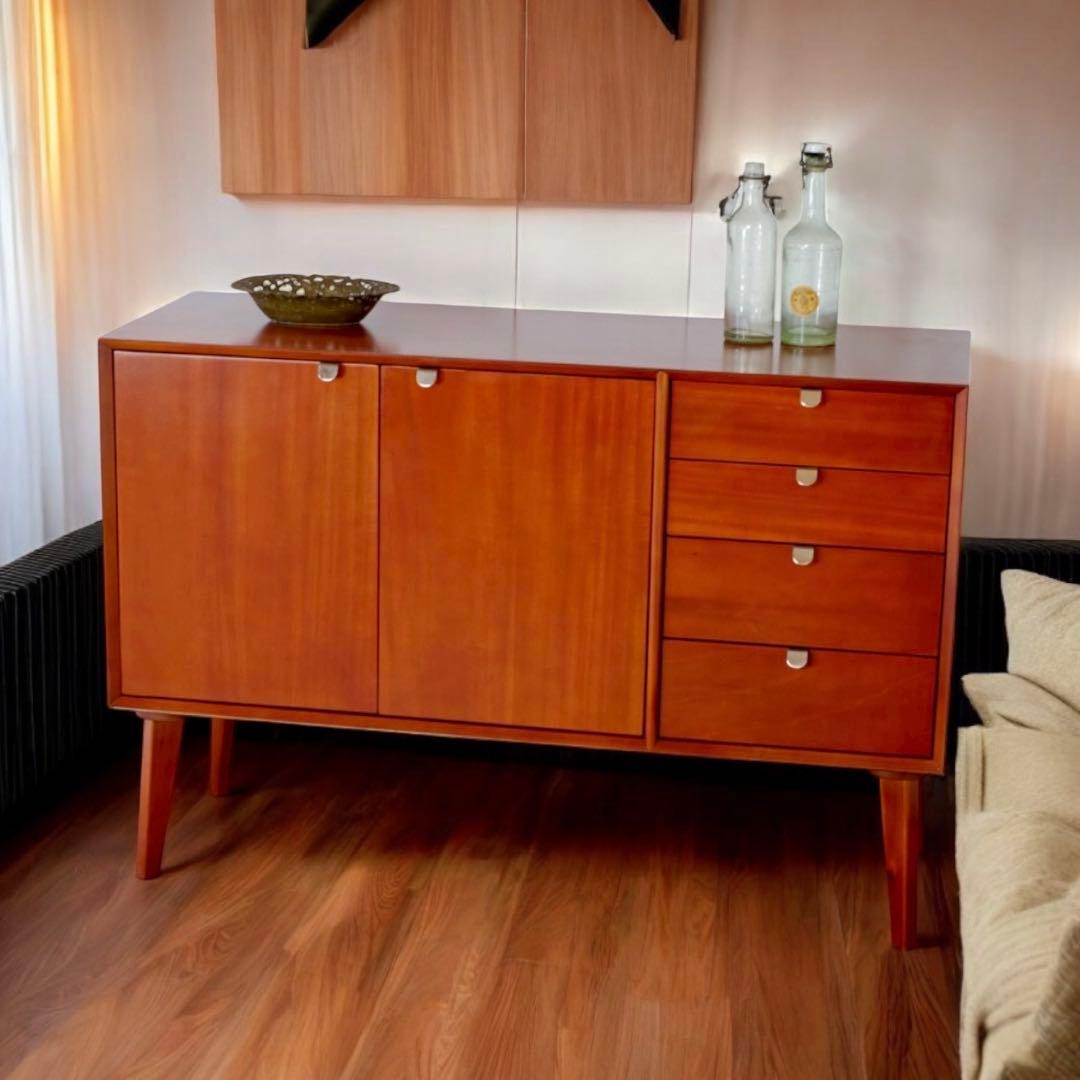 I 北欧 キャビネット リビングボード 赤茶色 リビング収納 本棚