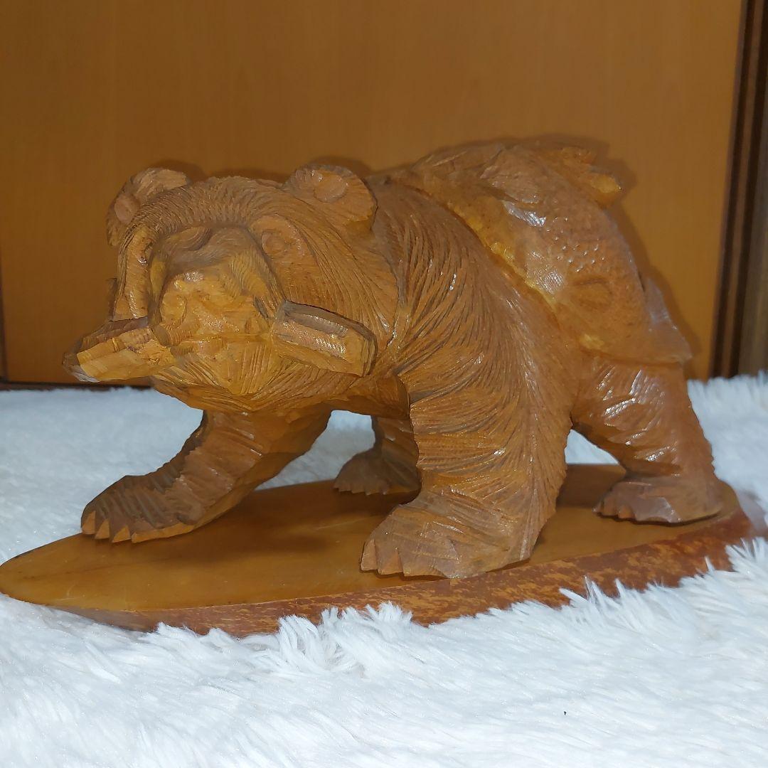 【希少】70年代 鮭背負い熊 釣竿くわえ 木彫りの熊 一刀彫 アイヌ民芸 北海道