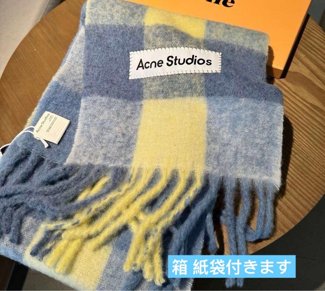 Acne Studios チェック柄マフラー ブルー