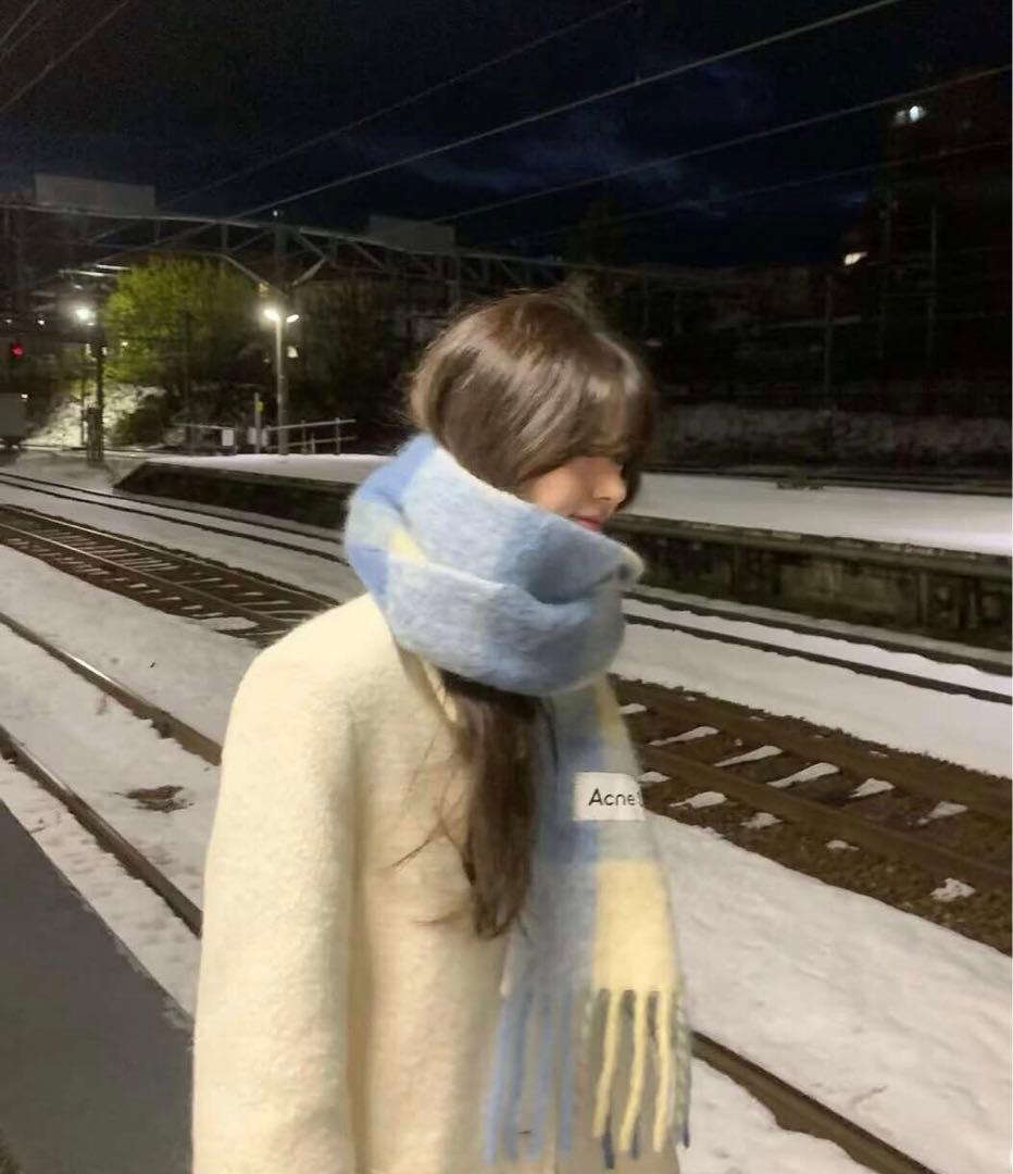 Acne Studios チェック柄マフラー ブルー