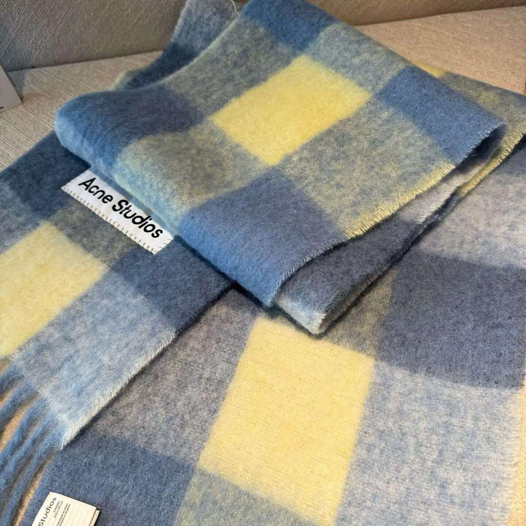 Acne Studios チェック柄マフラー ブルー