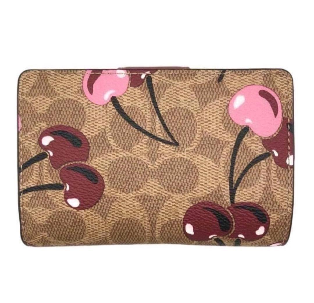 coachコーチシグネチャーチェリープリントミディアム二つ折り財布