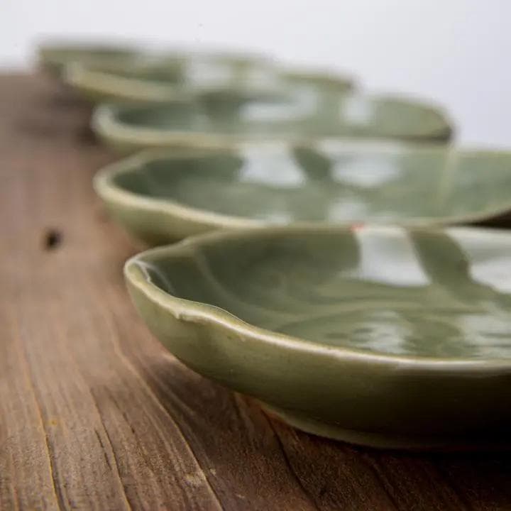 ◆201◆美しい名品！三田青磁　輪花　小皿5枚　時代　骨董　和食器