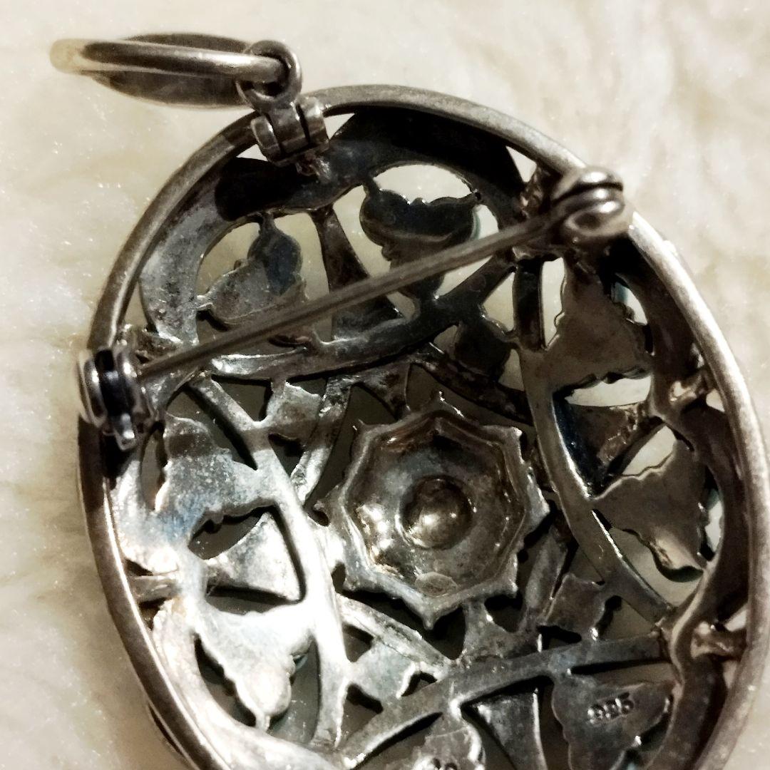 碌山 925 トルコ石 シードパール マーカサイト ブローチ ペンダントトップ