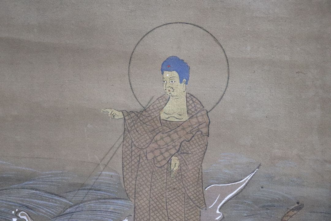 中国　古仏画　ニ河白尊之圖　絹本肉筆　掛軸　送料込み250716