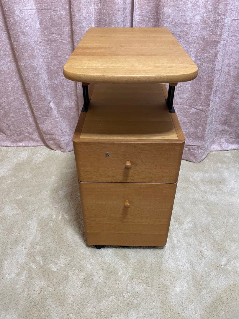 美品　飛騨産業　デスクワゴン　デスクサイドワゴン木製 脇机 可動式テーブル