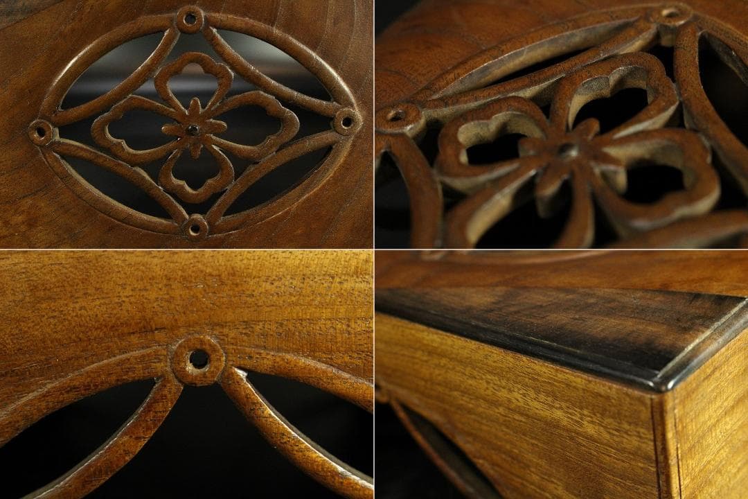 遠州流 桑 七宝透かし 黒柿 茶箱 美品 綺麗寂 時代仕服付(K-A344)