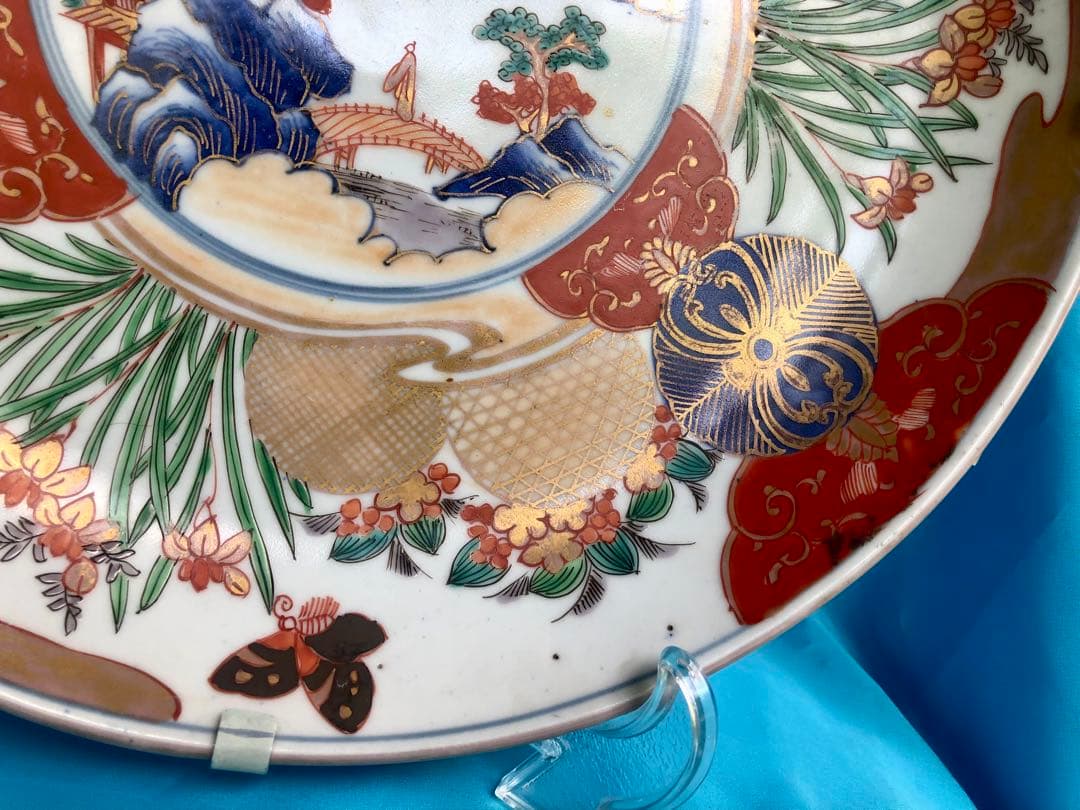 期間限定☆九谷焼★金彩色絵☆飾り皿★富貴長春★花蝶松吉祥★32cm大皿