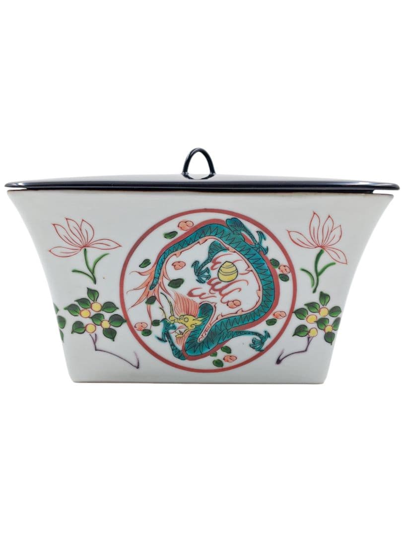 茶道具 京焼 【平安 富田静山】 『萬暦赤絵写 枡形 水指』在印 桐共箱 外箱