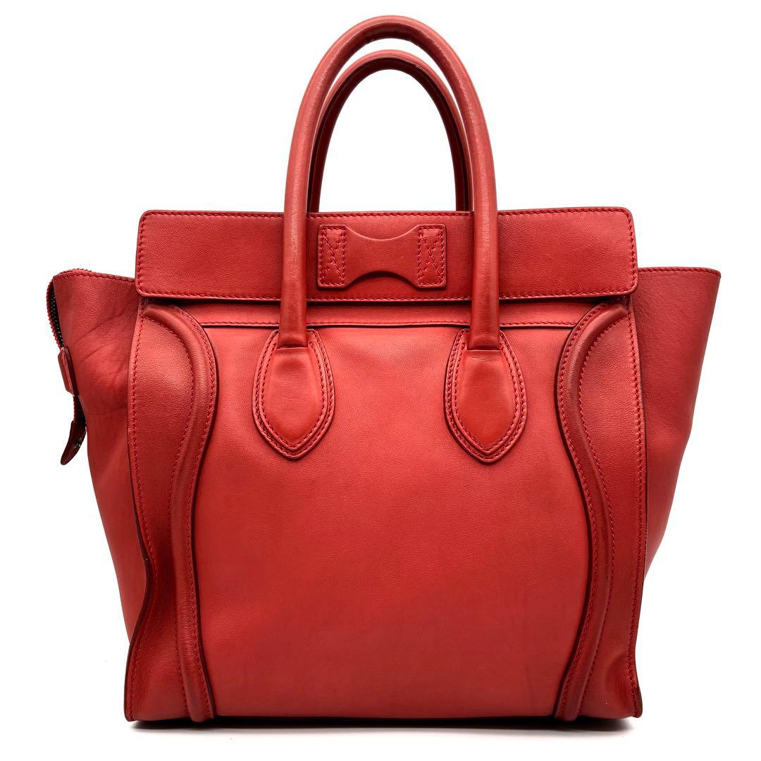 極美品 セリーヌ ミニ ショッパー ラゲージ ハンドバッグ 旧ロゴ レザー 赤