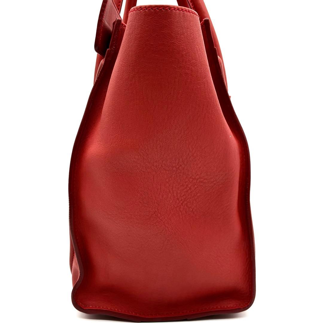 極美品 セリーヌ ミニ ショッパー ラゲージ ハンドバッグ 旧ロゴ レザー 赤