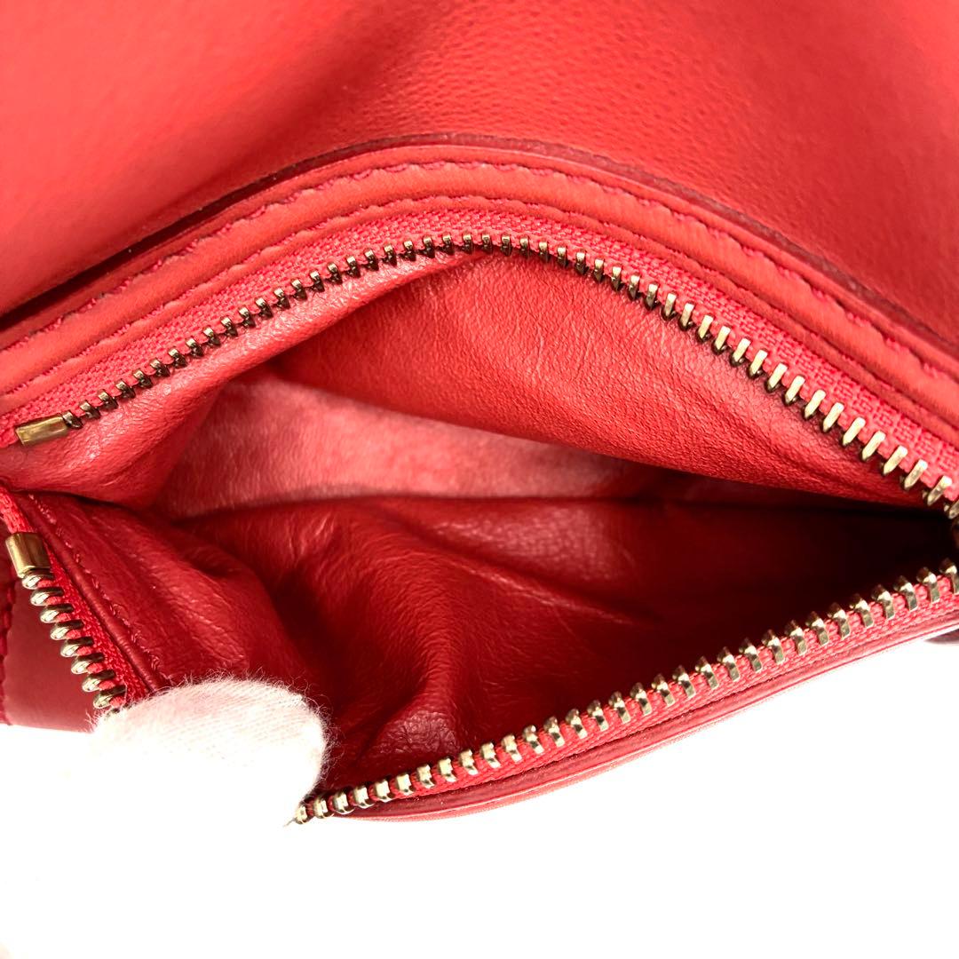 極美品 セリーヌ ミニ ショッパー ラゲージ ハンドバッグ 旧ロゴ レザー 赤