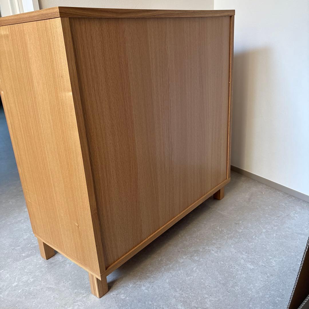 無印良品 キャビネット ガラス扉　観音開き　天然木　タモ材　脚付き　食器棚