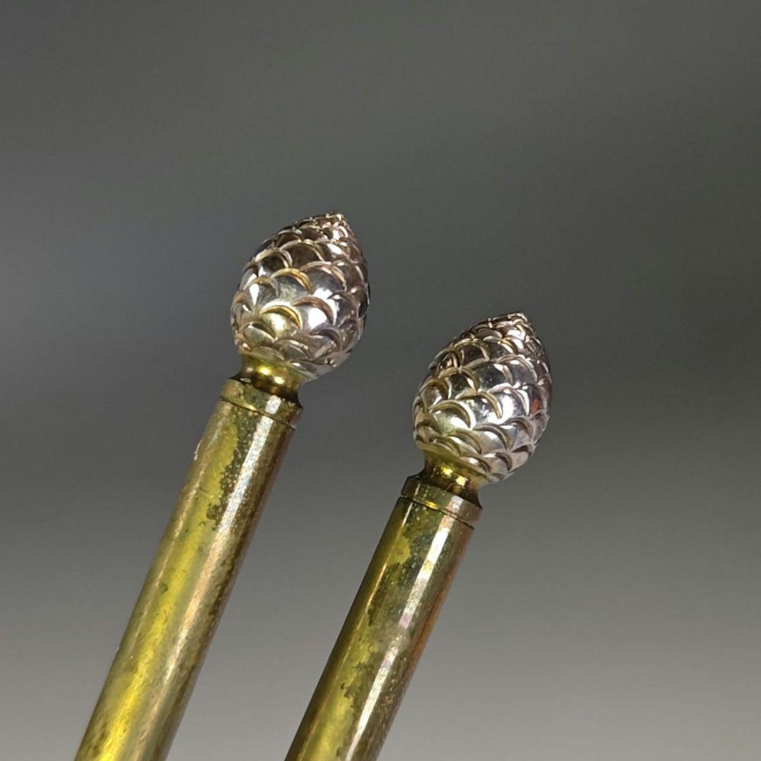 イ899 火箸『釜師　吉羽興兵衛』『南鐐銀製松笠大箸　共箱』茶道具