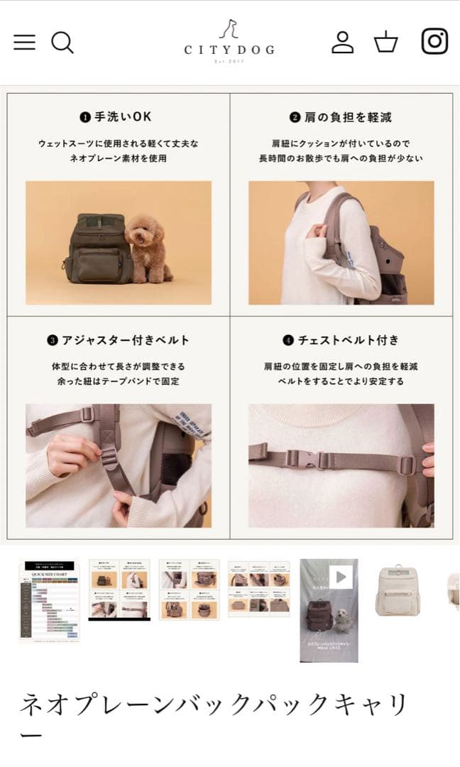 【CITYDOG】ネオプレーンバックパックキャリーSサイズ