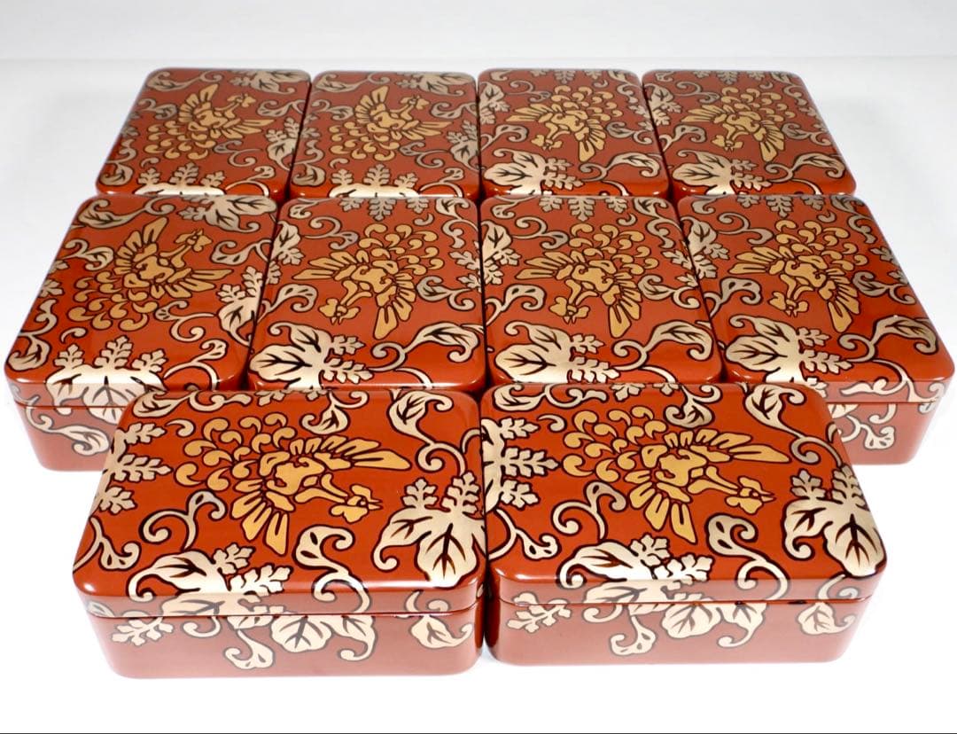 輪島塗 木製漆器 沈金 ちらし弁当、10客　高級美術