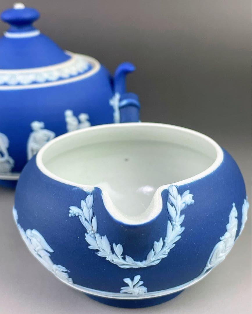 希少 アンティーク ウェッジウッド ジャスパーウェア シュガーボウル クリーマー