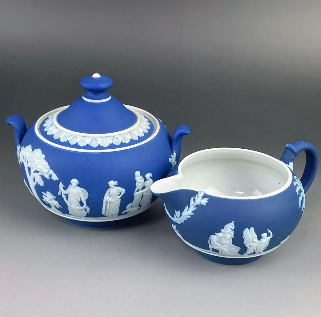 希少 アンティーク ウェッジウッド ジャスパーウェア シュガーボウル クリーマー