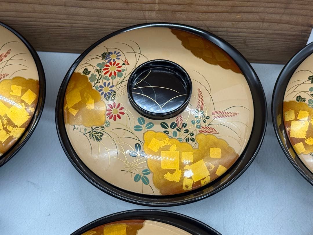 時代　輪島塗　蒔絵秋草紋菓子椀10点　木製　共箱　送料込み251221