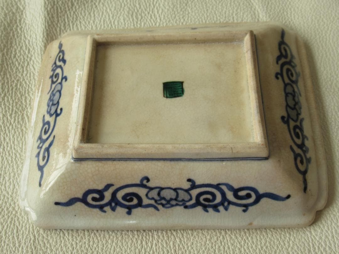 ◆美品希少 江戸時代末期◆吉田屋 角福 青手九谷 山水図 角皿 横幅18.2cm