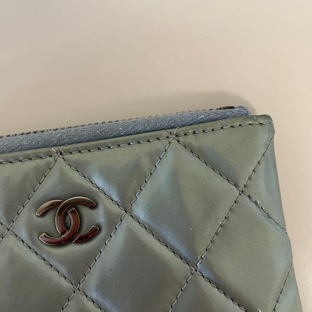 CHANEL シャネル　エナメル　ケース　マトラッセ　ライトブルー