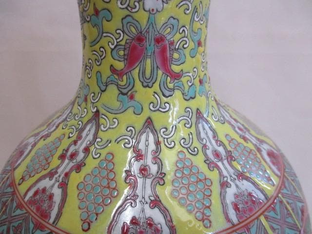 中国古玩 大清雍正年製 魚尾花瓶 箱なし 台座付き 約36cm 中国美術