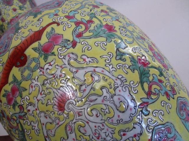 中国古玩 大清雍正年製 魚尾花瓶 箱なし 台座付き 約36cm 中国美術