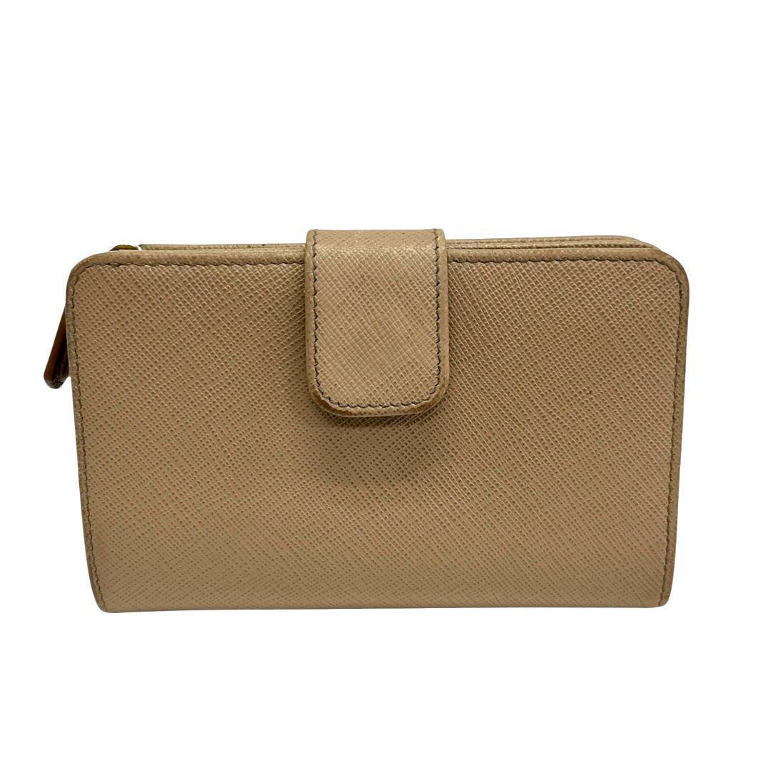 美品 PRADA プラダ 折り財布 サフィアーノレザー 1ML225 ベージュ