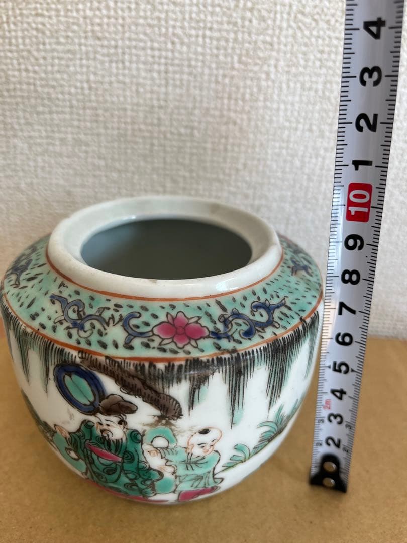 中国美術 粉引 色絵　六角 筆筒 童子圖 茶盞 大清同治年製 3点