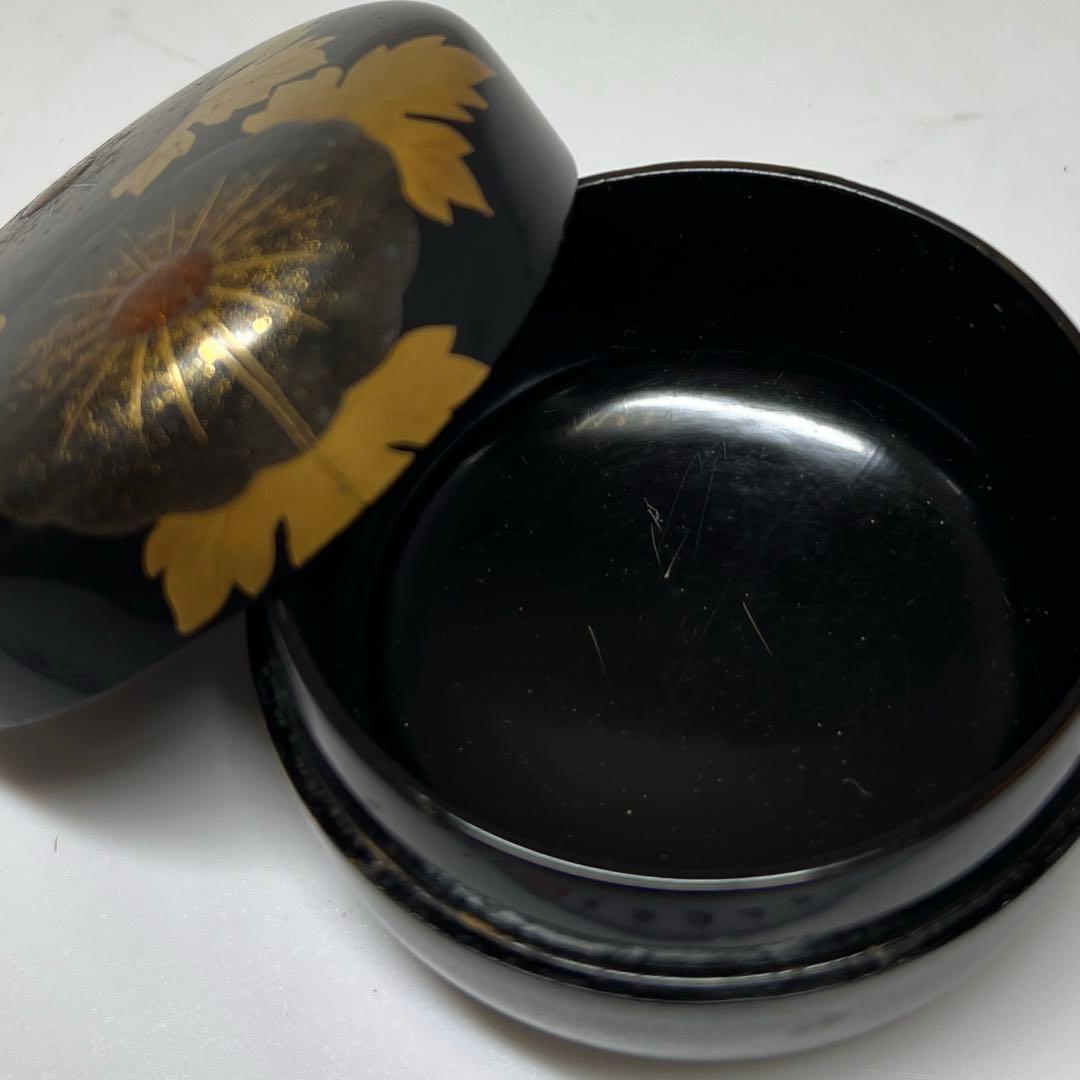 時代 菊紋様 平棗 共箱 高さ5cm 東キ7-1122☆2F