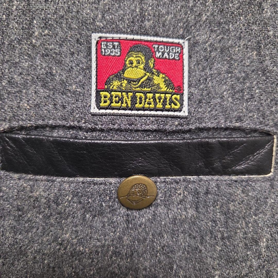 日本製 ベンデイビス ウールリネンベスト M グレー 牛革レザー切替