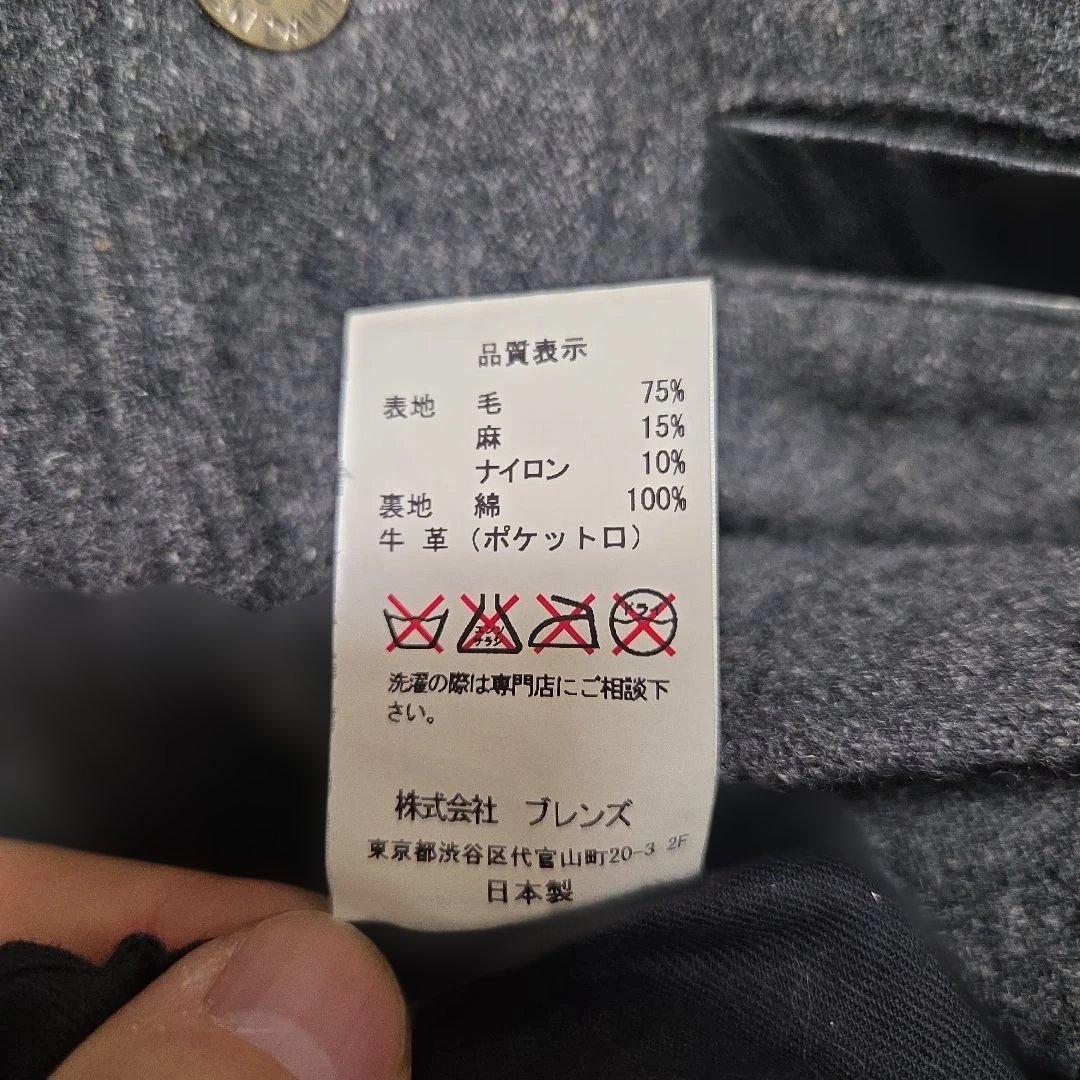 日本製 ベンデイビス ウールリネンベスト M グレー 牛革レザー切替