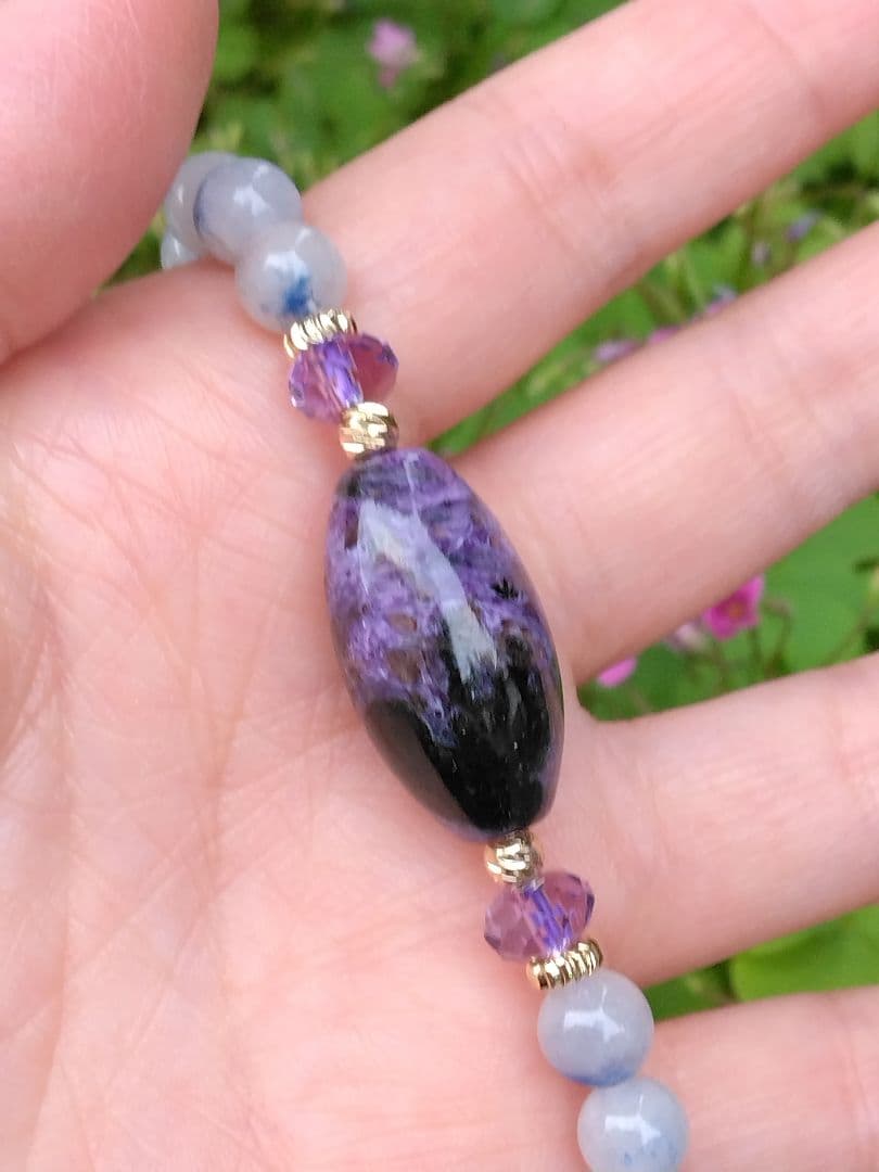 チャロアイト天珠❇天珠ブレスレット⭐龍神λ天然水晶⭐手彫り⭐諏訪大社