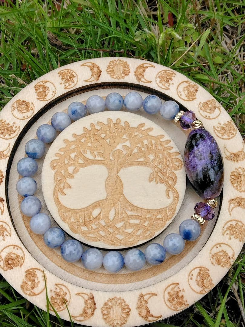 チャロアイト天珠❇天珠ブレスレット⭐龍神λ天然水晶⭐手彫り⭐諏訪大社