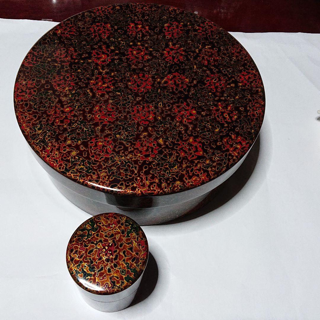 津軽塗唐塗茶櫃と茶筒未使用品