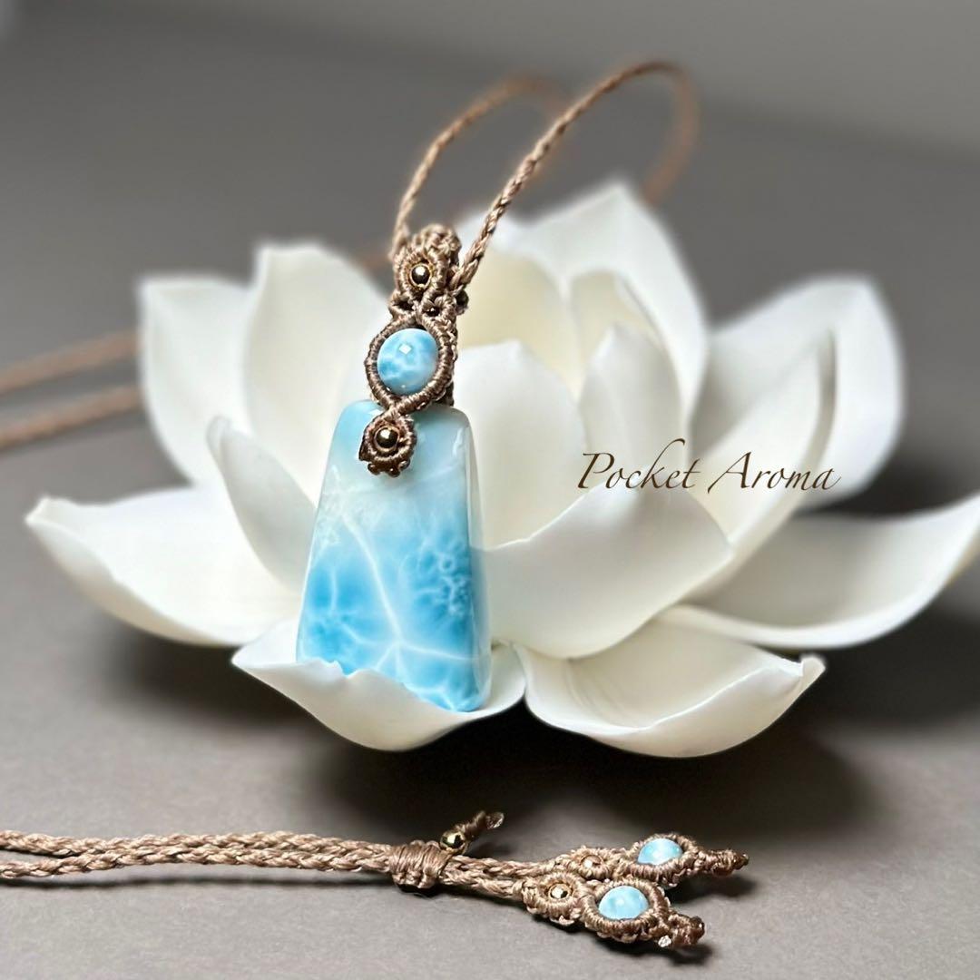 『精玲』高品質ラリマーのマクラメペンダントネックレス