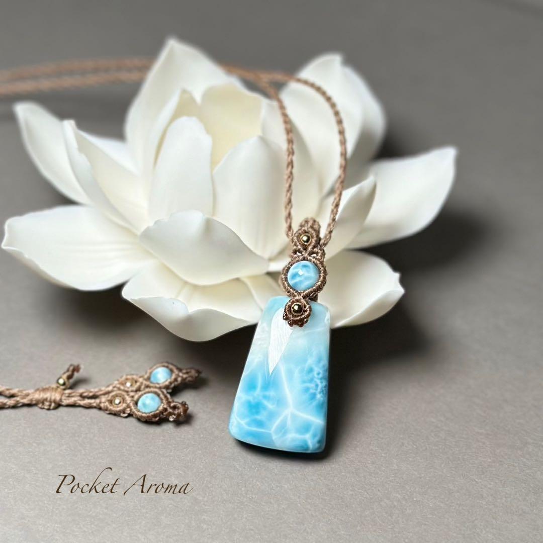 『精玲』高品質ラリマーのマクラメペンダントネックレス