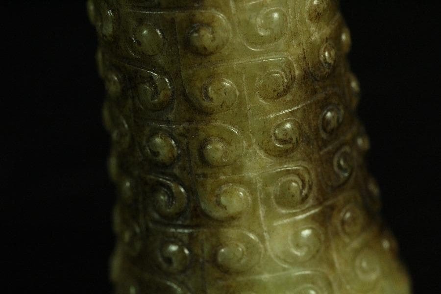 中国美術 古長沙勾雲管型器 玉石刻 飾 京都旧家蔵(K-A910)