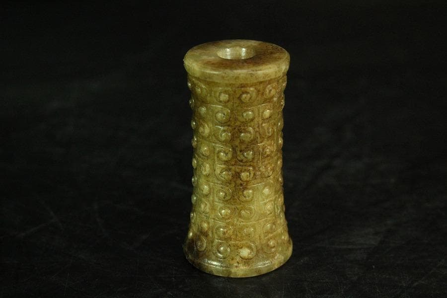 中国美術 古長沙勾雲管型器 玉石刻 飾 京都旧家蔵(K-A910)